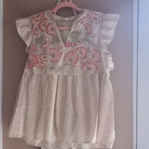 Embroidered two tone top